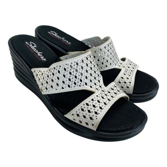 Skechers Rumbler Wave Ibiza Size 9 Wedge Heels Summer Sandal Memory Foam Comfort - Picture 1 of 9
